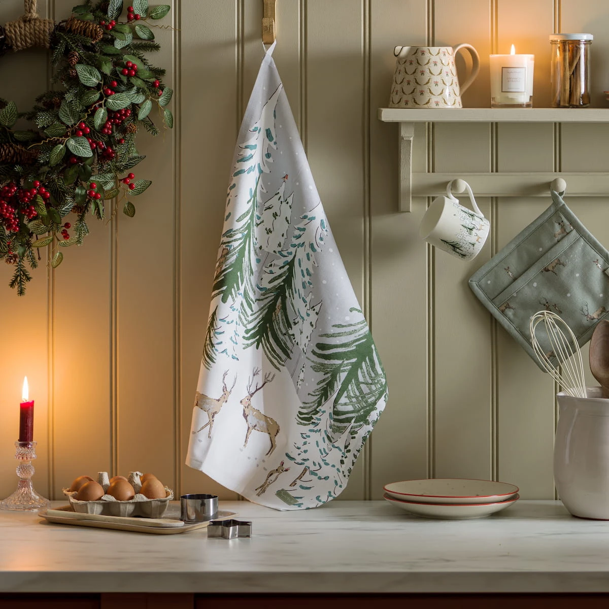 Christmas Stags Scene Tea Towel 1 Christmas Stags Scene Tea Towel