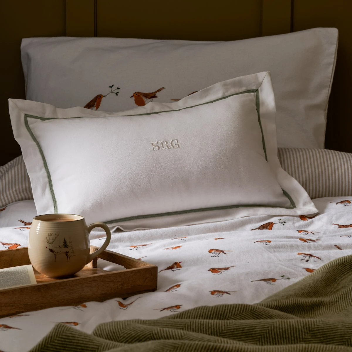 Panama Bed Cushion - Green Trim 1 Panama Bed Cushion - Green Trim