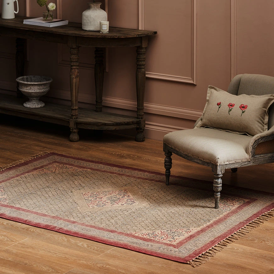 Printed Natural Rug With Pink Edge 1 Printed Natural Rug With Pink Edge