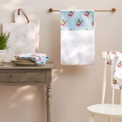 Strawberries Blue Roller Hand Towel