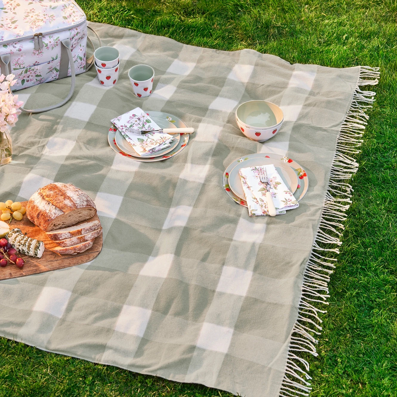 Gingham Picnic Blanket - Olive 1 Gingham Picnic Blanket - Olive