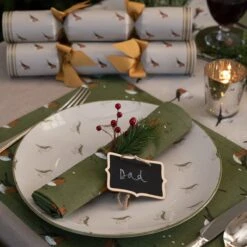 Robin Napkins (Set Of 4) -Sophie Allport all101820 all101300 all104810 cr10112 robin fabric placement napkins table runner crackers Christmas dinner table lifestyle high res square 1