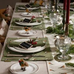Robin Neutral Table Runner -Sophie Allport all101820 all101300 all104810 robin fabric placement napkins table runner Christmas dinner table landscape lifestyle high res square