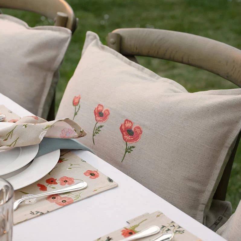 Poppy Meadow Linen Blend Embroidered Cushion 2 Poppy Meadow Linen Blend Embroidered Cushion - Image 2