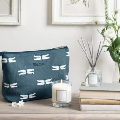 Dragonfly Canvas Wash Bag 7 Dragonfly Canvas Wash Bag -Sophie Allport all57515 scnl01 sdgl01 dragonfly wash bag personalisation neroli lakes candle and diffuser lifestyle high res square