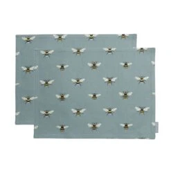 Bees Teal Fabric Placemats (Set Of 2)