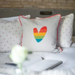 Multicoloured Hearts Embroidered Cushion -Sophie Allport all81401e hearts multicoloured embroidered cushion lifestyle high res square