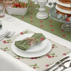 Strawberries Table Runner -Sophie Allport all97300 all97820 all97810 strawberries napkins set of 4 placemat and table runner 2 lifestyle high res square 1 66c19fdb 107e 4fb6 bfdd 1f7f27387f60