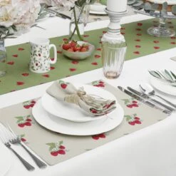 Strawberries Table Runner -Sophie Allport all97300 all97820 strawberries napkins set of 4 and fabric placemat 2 lifestyle high res square b678cafb 96ec 40bf 9125 470b88a44794