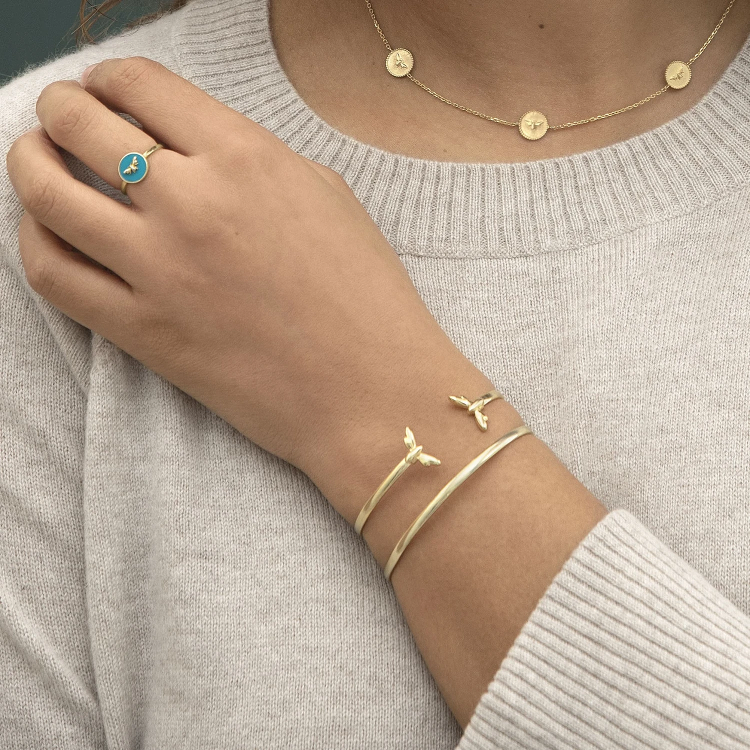 Bees Gold Plated Enamel Ring 3 Bees Gold Plated Enamel Ring - Image 3