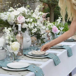 Bees Teal Napkins (Set Of 4) -Sophie Allport bees table setting outdoors 3 lifestyle high res square