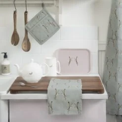 Hare Teapot -Sophie Allport boxing hares teatowel pot grab apron small tray standard mug teapot kitchen lifestyle high res square