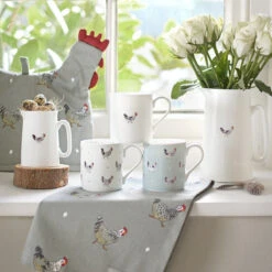 Chicken & Egg Mug -Sophie Allport chicken mugs and fabric collection lifestyle high res square