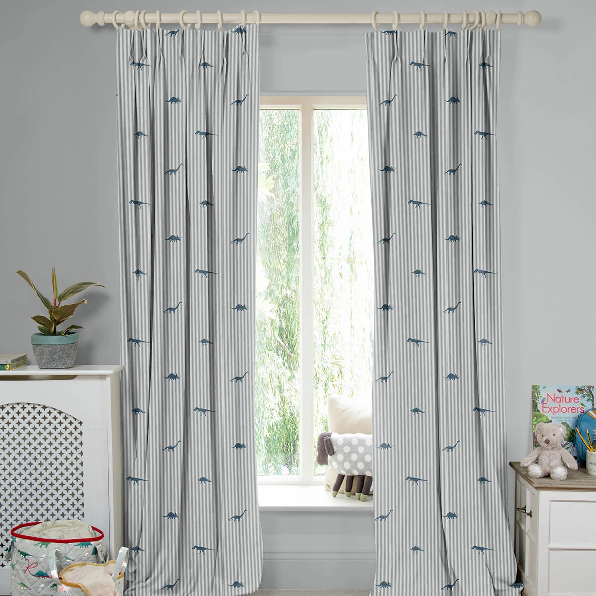 Dinosaurs Navy Made To Measure Curtains 1 Dinosaurs Navy Made To Measure Curtains