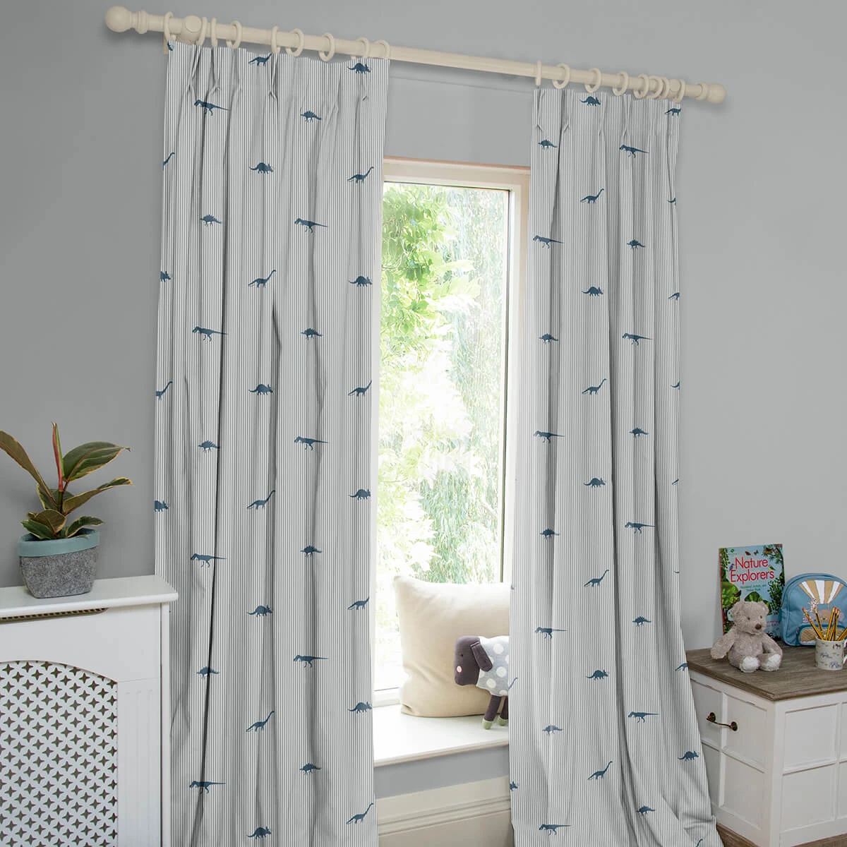 Dinosaurs Navy Made To Measure Curtains 3 Dinosaurs Navy Made To Measure Curtains - Image 3