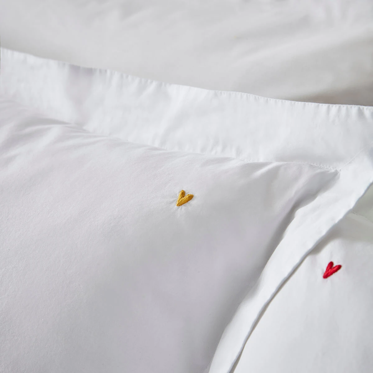 Hearts Embroidered Pair Of Oxford Pillowcases 2 Hearts Embroidered Pair Of Oxford Pillowcases - Image 2