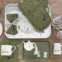 Festive Forest Serving Tray - Small -Sophie Allport festive forest kitchen and table top flatlay lifestyle high res 1