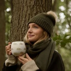 Hedgehogs Stoneware Mug -Sophie Allport kab83s kab83h spm83 hedgehogs knitted scarf hat and stoneware mug lifestyle high res square