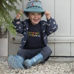 Running Dogs Kids Wellies -Sophie Allport kh86k ssk8634 rc8634 running dogs knitted kids hat sweatshirt and raincoat lifestyle high res