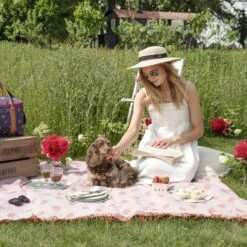 Strawberries Woven Picnic Blanket -Sophie Allport kpb97145 mpl9710 mpl9708 pt9726 strawberries picnic summer landscape lifestyle high res square