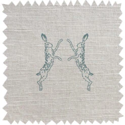 Boxing Hares Duck Egg Linen Blend Fabric By The Metre