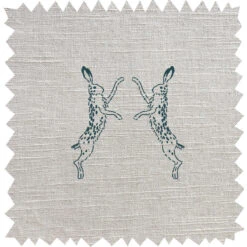 Boxing Hares Teal Linen Blend Fabric By The Metre