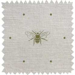 Bees Grey Green Linen Blend Fabric By The Metre