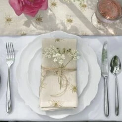 Bees Linen Napkins (Set Of 4) -Sophie Allport lin36300 lin36810 bees table place setting portrait lifestyle high res square