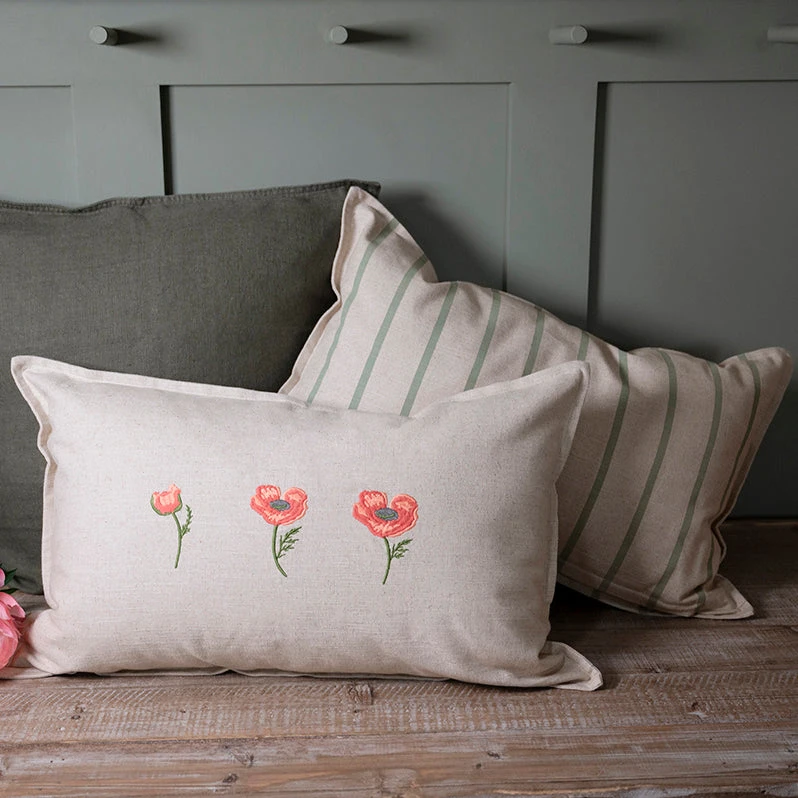 Poppy Meadow Linen Blend Embroidered Cushion 1 Poppy Meadow Linen Blend Embroidered Cushion