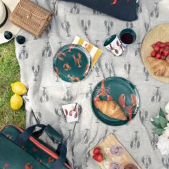 Lobster Woven Picnic Blanket -Sophie Allport lobster picnic collection lifestyle high res square