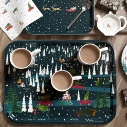 Home For Christmas Serving Tray - Small -Sophie Allport pt6026 pt6045 home for christmas printed tray small and large lifestyle high res 1