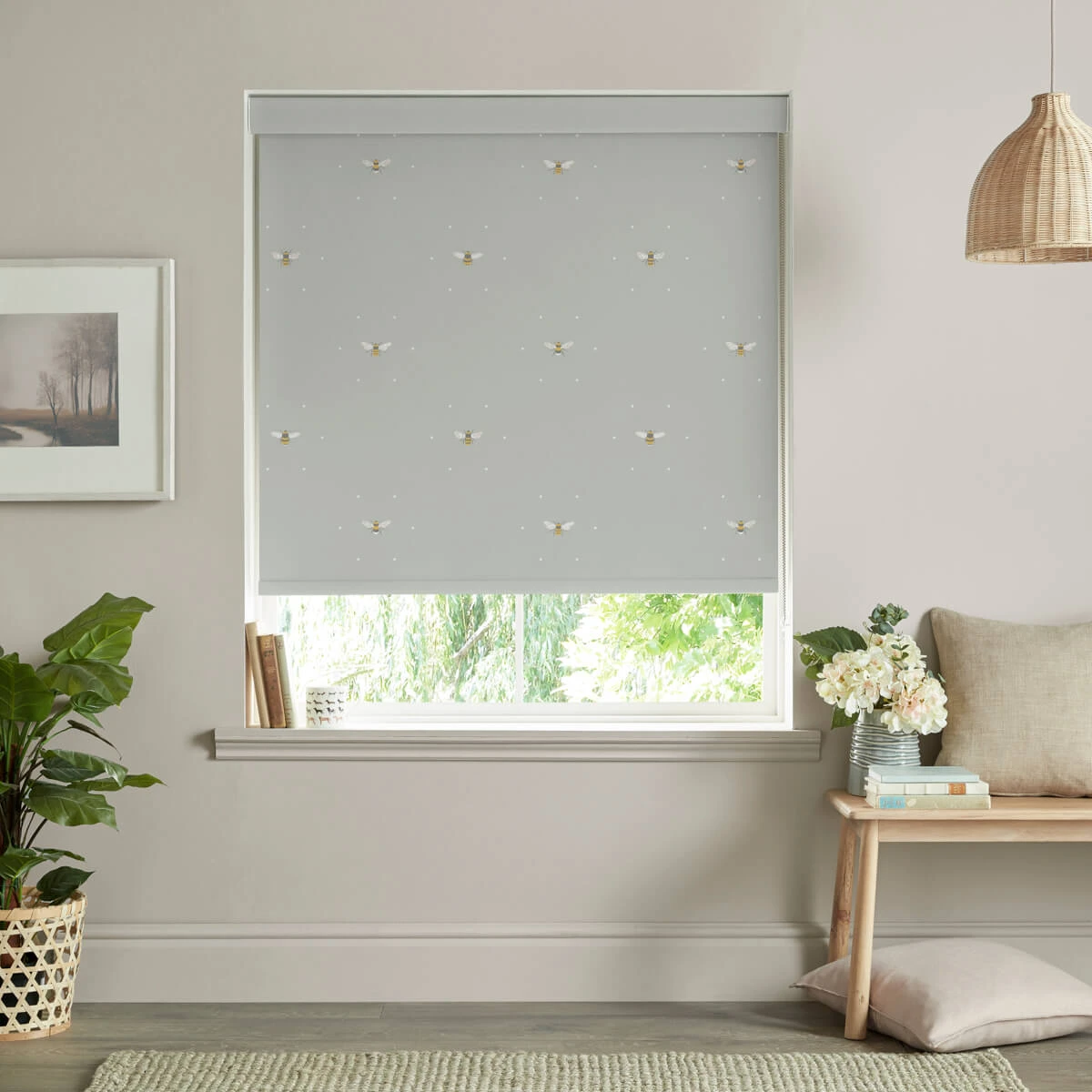 Bees Pale Slate Made To Measure Roller Blind 1 Bees Pale Slate Made To Measure Roller Blind