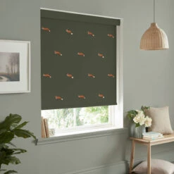 Foxes Forest Green Made To Measure Roller Blind -Sophie Allport rlb63fgm2m foxes forest green vector roller blind made to measure lifestyle 2 high res square