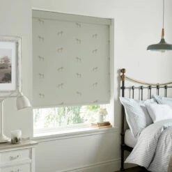 Zebra Sage Grey Made To Measure Roller Blind -Sophie Allport rlb67sgm2m zebra sage grey artwork roller blind made to measure lifestyle 2 high res square