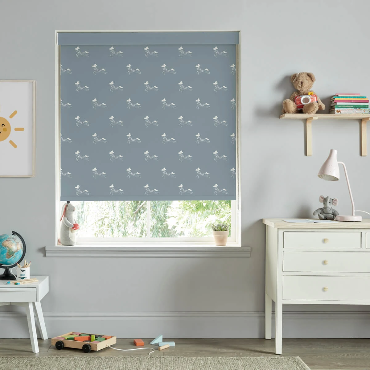 Fairground Ponies Teal Made To Measure Roller Blind 1 Fairground Ponies Teal Made To Measure Roller Blind