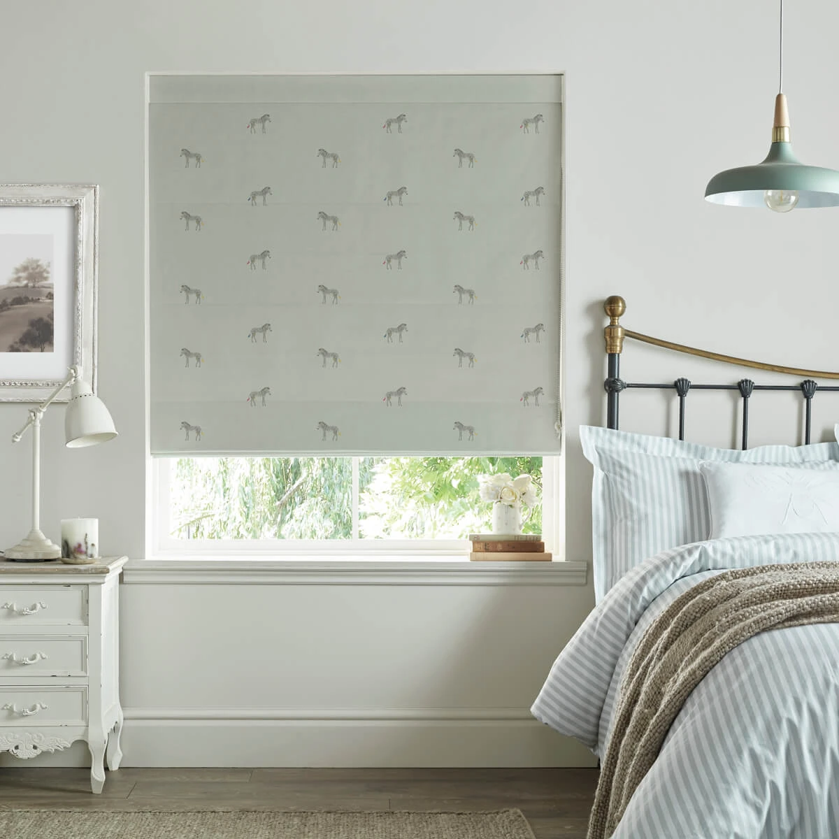 Zebra Sage Grey Made To Measure Roman Blind 1 Zebra Sage Grey Made To Measure Roman Blind