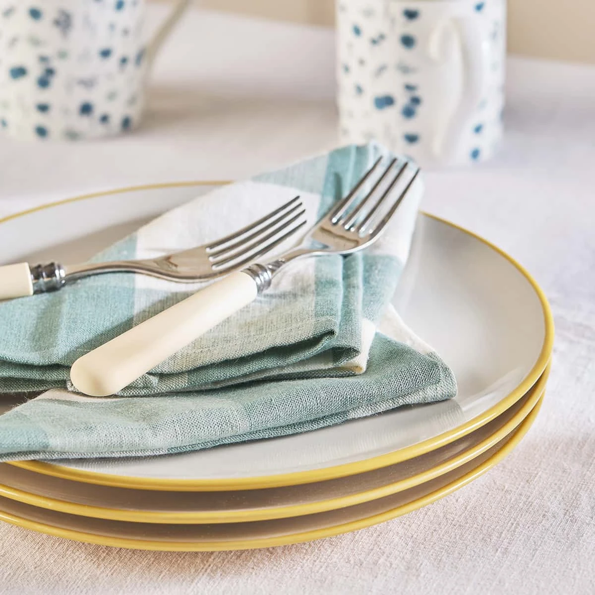 Teal Gingham Linen Napkins (Set Of 4) 1 Teal Gingham Linen Napkins (Set Of 4)