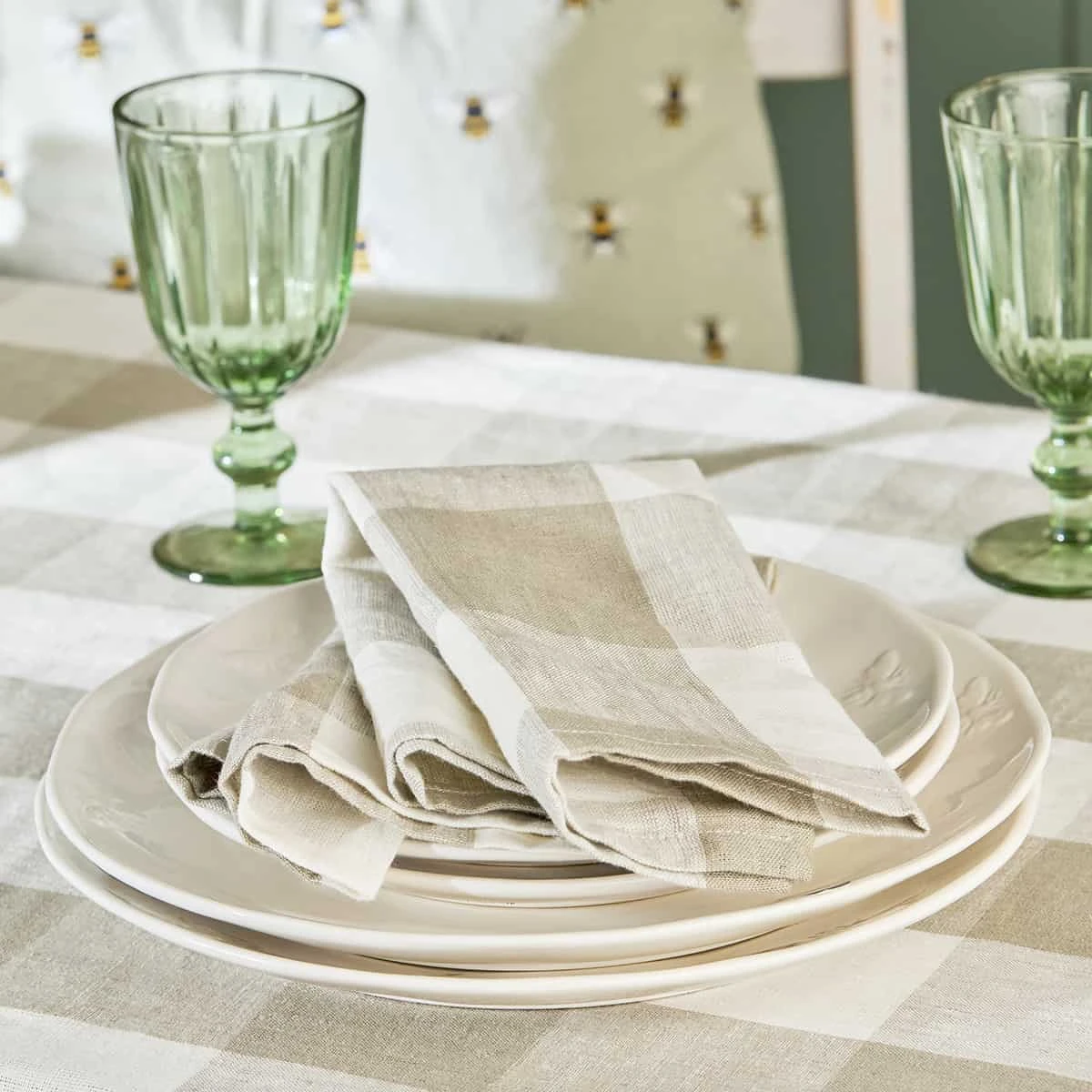 Warm Stone Gingham Linen Napkins (Set Of 4) 1 Warm Stone Gingham Linen Napkins (Set Of 4)