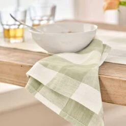 Sage Green Gingham Linen Napkins (Set Of 4)
