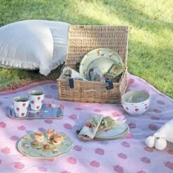 Strawberries Woven Picnic Blanket -Sophie Allport strawberries picnic collection lifestyle high res square 99ada63d 54f7 48c3 b8fc 518ceebe6eab