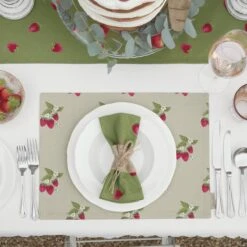Strawberries Table Runner -Sophie Allport strawberries place setting lifestyle high res square 76065110 02ae 4339 b247 7fb3064d94ad
