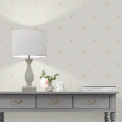 Bees Silhouette Cream & Ochre Wallpaper -Sophie Allport wp36sco bees wallpaper silhouette cream and ochre 2 lifestyle high res square